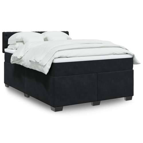 Krevet s oprugama i madracem crni 140 x 190 cm baršunasti - Crna 140 x 190 cm Dizajn s gumbima Cijena