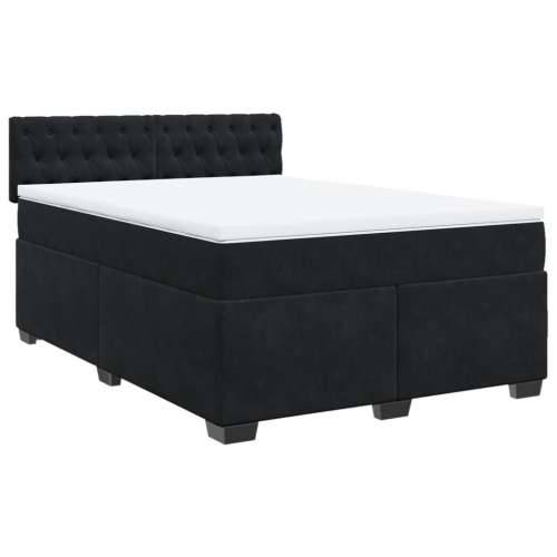 Krevet s oprugama i madracem crni 140 x 190 cm baršunasti - Crna 140 x 190 cm Dizajn s gumbima Cijena