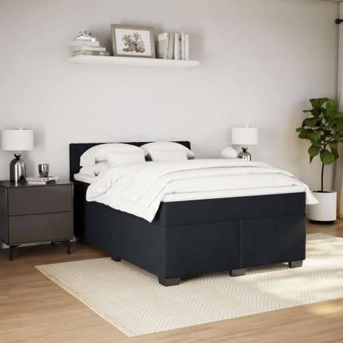 Krevet s oprugama i madracem crni 140 x 190 cm baršunasti - Crna 140 x 190 cm Dizajn s gumbima Cijena