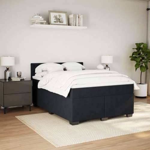 Krevet s oprugama i madracem crni 160x200 cm baršunasti - Crna 160 x 200 cm gumbi Cijena