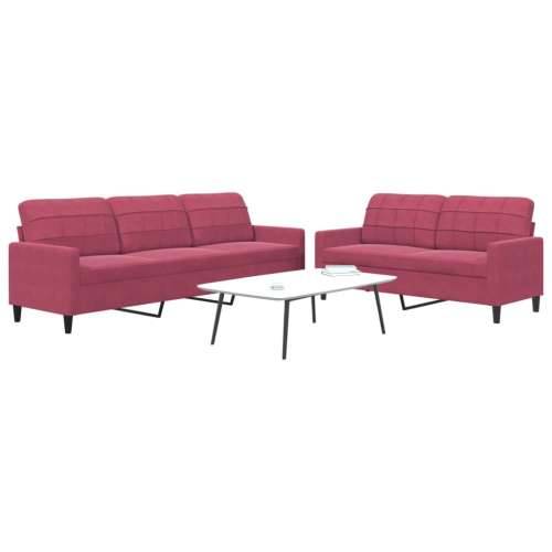 2-dijelni set sofa s jastucima crvena boja vina baršunasti - boja crnog vina Bez oslonca za noge Cijena