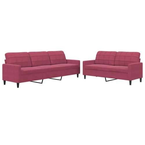 2-dijelni set sofa s jastucima crvena boja vina baršunasti - boja crnog vina Bez oslonca za noge Cijena