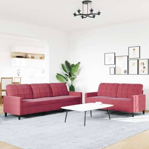 2-dijelni set sofa s jastucima crvena boja vina baršunasti - boja crnog vina Bez oslonca za noge Cijena