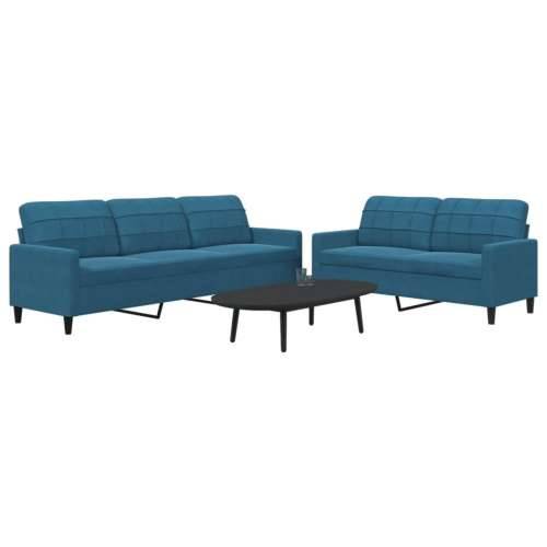 2-dijelni set sofa s jastucima plavi baršunasti - Plava Bez oslonca za noge Cijena