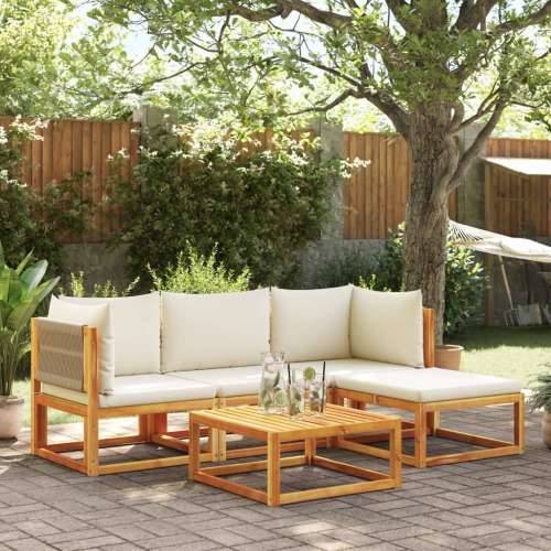 5-dijelna set vrtnih sofa od masivnog drva bagrema s jastucima - Krema 1 2x kutna + srednja + tabure + stol Cijena