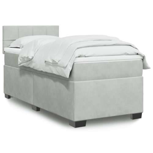 Box spring krevet s madracem svjetlosivi 80 x 200 cm baršunasti - Svjetlosiva 80 x 200 cm Blok s kvadratima Cijena