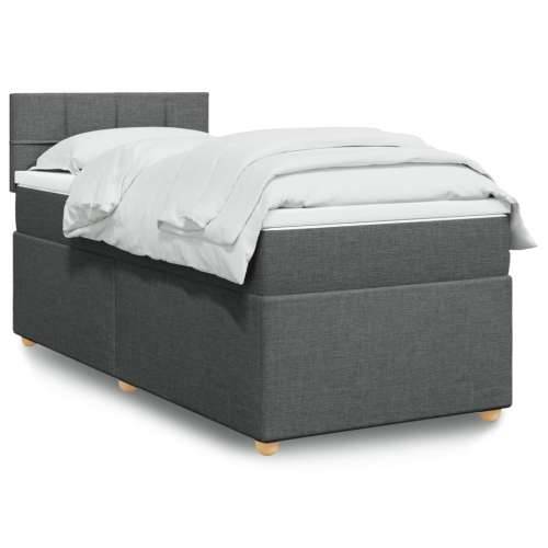 Krevet s oprugama i madracem tamnosivi 90 x 190 cm od tkanine - Tamno siva 90 x 190 cm Blok s kvadratima Cijena