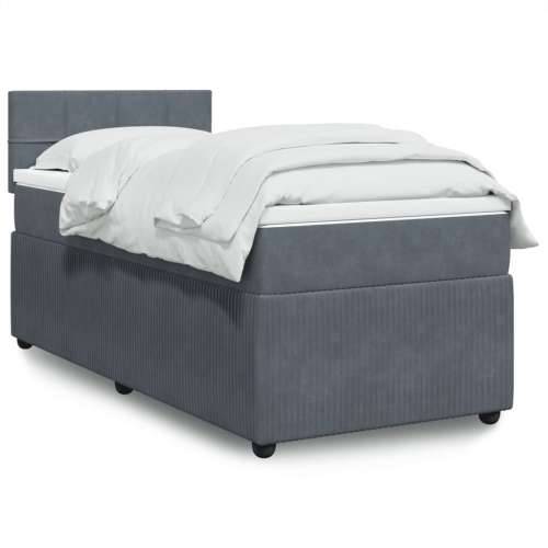 Box spring krevet s madracem tamnosivi 80 x 200 cm baršunasti - Tamno siva 80 x 200 cm Blok s kvadratima Cijena