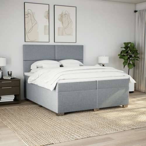 Krevet s oprugama i madracem svjetlosivi 200 x 200cm od tkanine - Svjetlosiva 200 x 200 cm Gladak dizajn Cijena