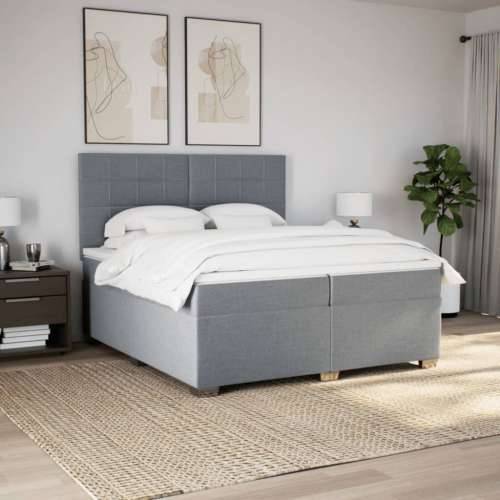 Krevet s oprugama i madracem svjetlosivi 200 x 200cm od tkanine - Svjetlosiva 200 x 200 cm Blok s kvadratima Cijena