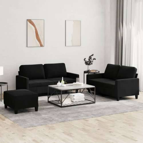 3-dijelni set sofa s jastucima crni baršunasti - Crna s jastučićima i tabureom Cijena