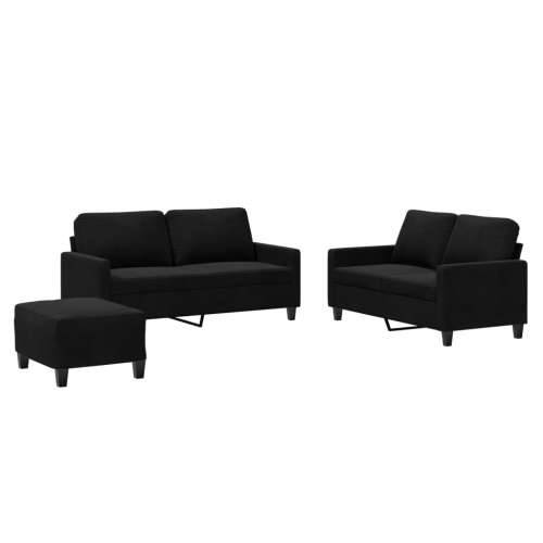 3-dijelni set sofa s jastucima crni baršunasti - Crna s jastučićima i tabureom Cijena
