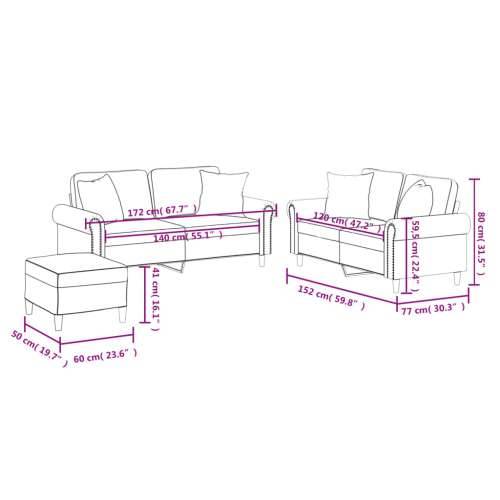 3-dijelni set sofa s jastucima sivi od umjetne kože - Siva s jastucima i tabureom Cijena