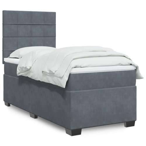 Box spring krevet s madracem tamnosivi 80 x 200 cm baršunasti - Tamno siva 80 x 200 cm Blok s kvadratima Cijena