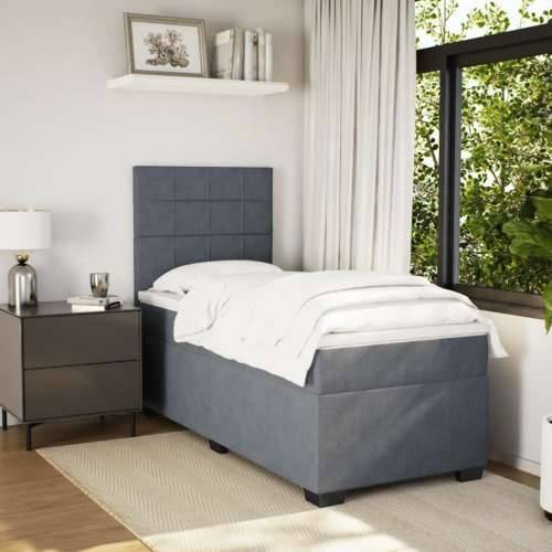 Box spring krevet s madracem tamnosivi 80 x 200 cm baršunasti - Tamno siva 80 x 200 cm Blok s kvadratima Cijena