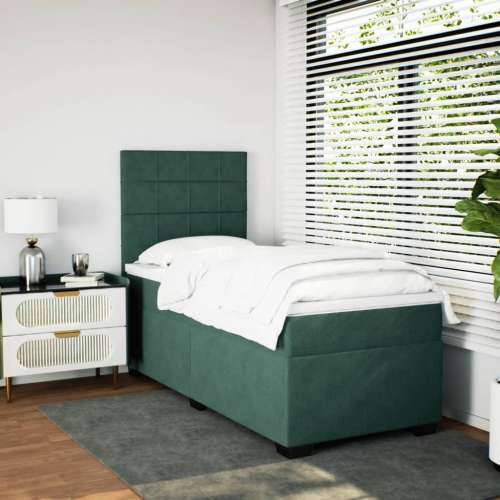 Box spring krevet s madracem tamnozeleni 90x190 cm baršunasti Tamnozelena 90 x 190 cm Blok s kvadratima Cijena