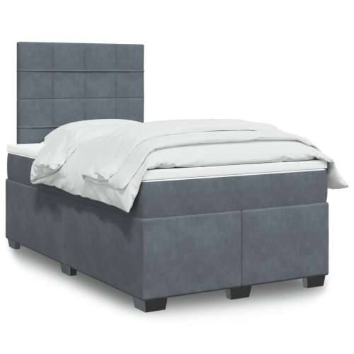 Krevet box spring s madracem tamnosivi 120 x 190 cm baršun - Tamno siva 120 x 190 cm Blok s kvadratima Cijena