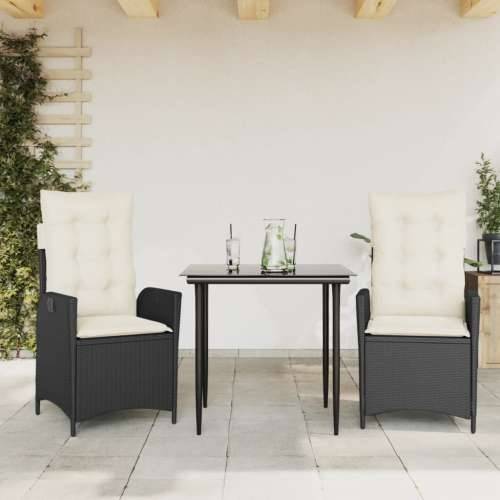Vrtna garnitura - 3-dijelni vrtni blagovaonski set s jastucima od poliratana crni - Crna i krem 80 x 80 x 74 cm bez podignute no Cijena