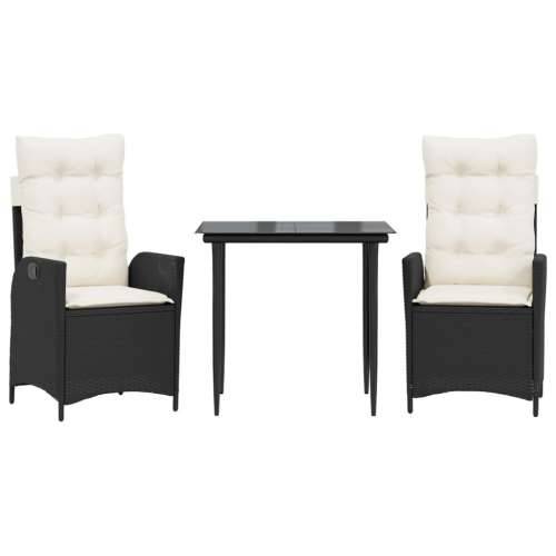Vrtna garnitura - 3-dijelni vrtni blagovaonski set s jastucima od poliratana crni - Crna i krem 80 x 80 x 74 cm bez podignute no Cijena