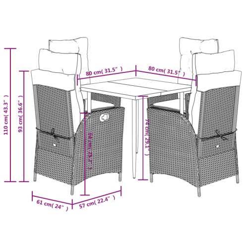 Vrtna garnitura - 5-dijelni vrtni blagovaonski set s jastucima od poliratana crni - 80 x 80 x 74 cm Bez naslona za noge 4 Cijena