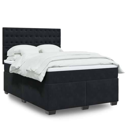 Krevet s oprugama i madracem crni 140 x 190 cm baršunasti - Crna 140 x 190 cm gumbi Cijena