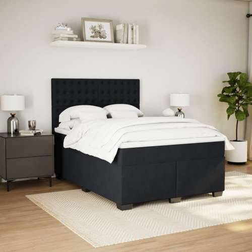 Krevet s oprugama i madracem crni 140 x 190 cm baršunasti - Crna 140 x 190 cm gumbi Cijena