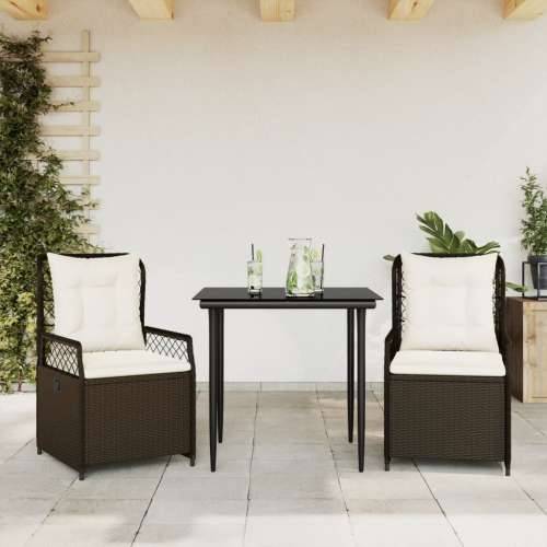 Vrtna garnitura - 3-dijelni vrtni blagovaonski set s jastucima poliratan smeđi - Smeđa 80 x 80 x 74 cm 2 Cijena