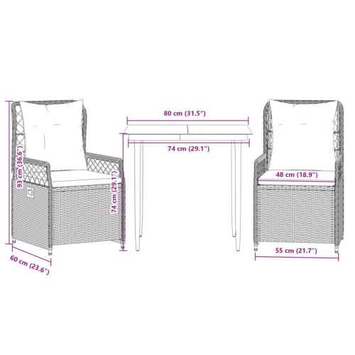 Vrtna garnitura - 3-dijelni vrtni blagovaonski set s jastucima poliratan smeđi - Smeđa 80 x 80 x 74 cm 2 Cijena
