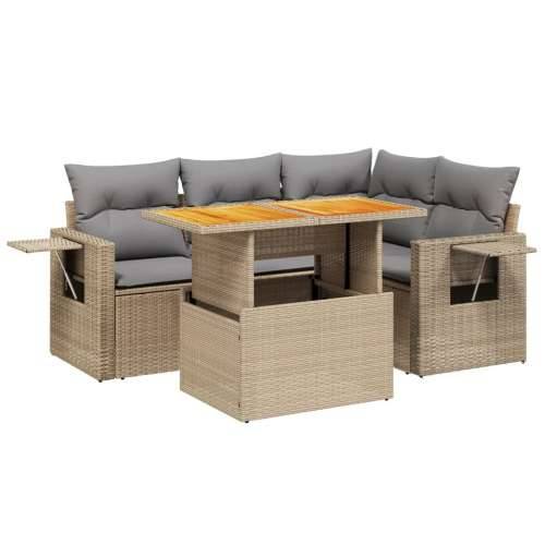 5-dijelni vrtni set sofa s jastucima bež od poliratana - bež i siva bez spremišta 1 Cijena