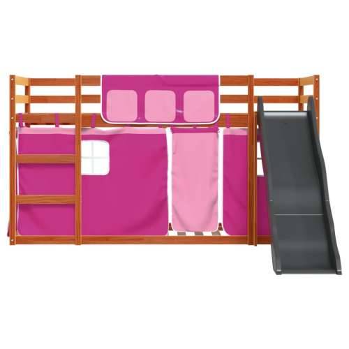 Krevet na kat s toboganom i zavjesama ružičasti 90 x 200 cm - Smeđa i ružičasta 90 x 200 cm Cijena