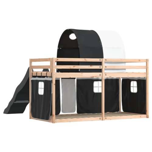 Krevet na kat s toboganom i zavjesama bijelo-crni 90 x 200 cm - Crna 90 x 200 cm Cijena