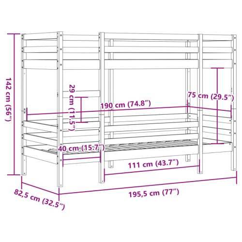 Krevet na kat voštano smeđi 75 x 190 cm od masivne borovine - Voštano smeđa 75 x 190 cm Cijena
