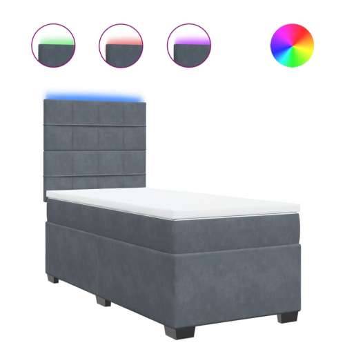 Box spring krevet s madracem tamnosivi 90x190 cm baršunasti Tamno siva 90 x 190 cm Blok s kvadratima Cijena