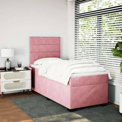 Box spring krevet s madracem ružičasti 90x190 cm baršunasti Ružičasta 90 x 190 cm Blok s kvadratima Cijena
