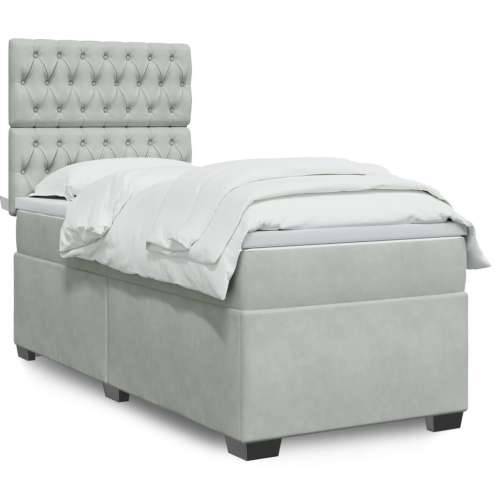 Box spring krevet s madracem svjetlosivi 100x200 cm baršunasti - Svjetlosiva 100 x 200 cm Dizajn s gumbima Cijena
