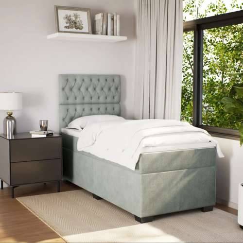 Box spring krevet s madracem svjetlosivi 100x200 cm baršunasti - Svjetlosiva 100 x 200 cm Dizajn s gumbima Cijena