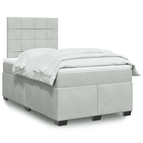 Box spring krevet s madracem svjetlosivi 120x200 cm baršunasti - Svjetlosiva 120 x 200 cm Blok s kvadratima Cijena