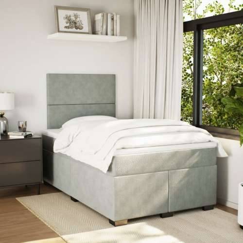 Box spring krevet s madracem svjetlosivi 120x200 cm baršunasti - Svjetlosiva 120 x 200 cm Blok s kvadratima Cijena