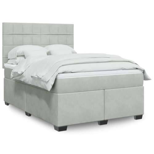Krevet s oprugama i madracem svjetlosivi 140x190 cm baršunasti - Svjetlosiva 140 x 190 cm Blok s kvadratima Cijena