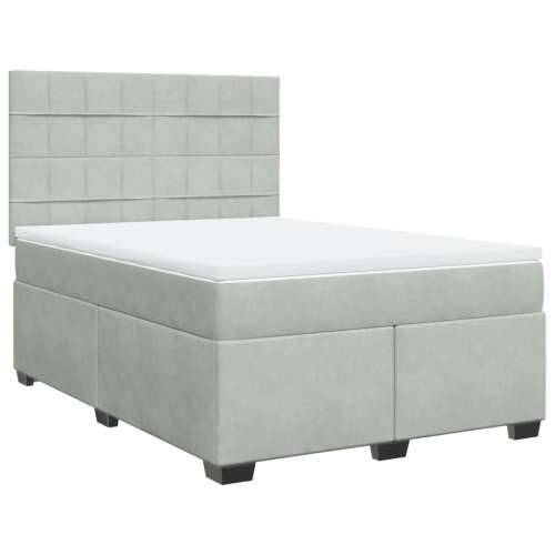 Krevet s oprugama i madracem svjetlosivi 140x190 cm baršunasti - Svjetlosiva 140 x 190 cm Blok s kvadratima Cijena