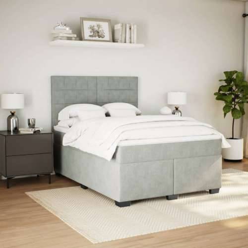 Krevet s oprugama i madracem svjetlosivi 140x190 cm baršunasti - Svjetlosiva 140 x 190 cm Blok s kvadratima Cijena