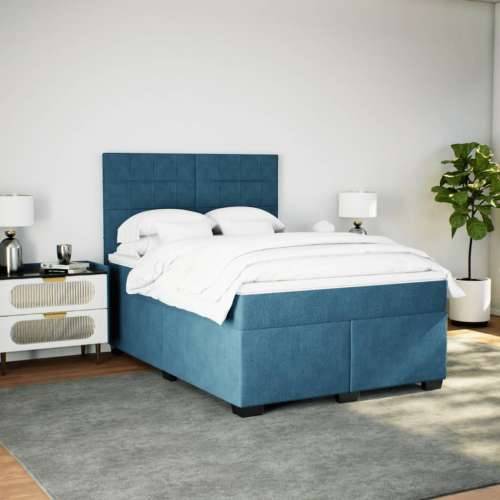 Krevet s oprugama i madracem plavi 140x190 cm baršunasti - Plava 140 x 190 cm Blok s kvadratima Cijena