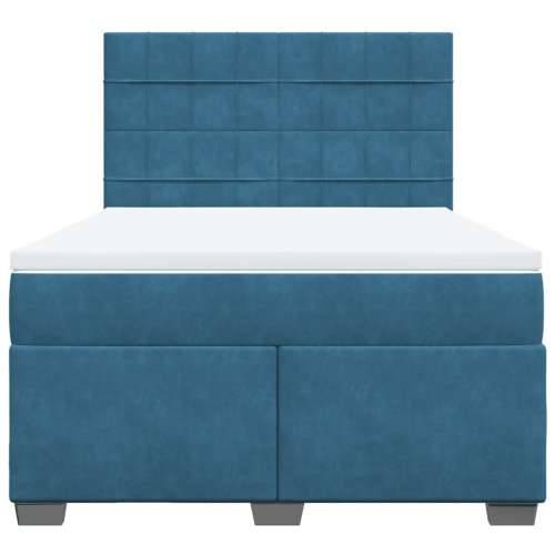 Krevet s oprugama i madracem plavi 140x190 cm baršunasti - Plava 140 x 190 cm Blok s kvadratima Cijena