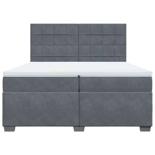 Krevet s oprugama i madracem tamnosivi 200x200 cm baršunasti - Tamno siva 200 x 200 cm Blok s kvadratima Cijena