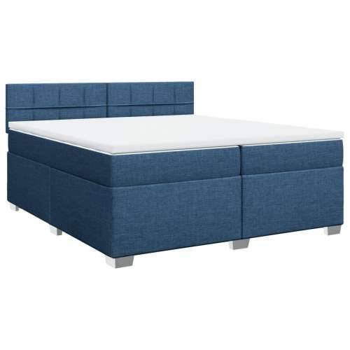 Krevet s oprugama i madracem plavi 200 x 200 cm od tkanine - Plava 200 x 200 cm Blok s kvadratima Cijena