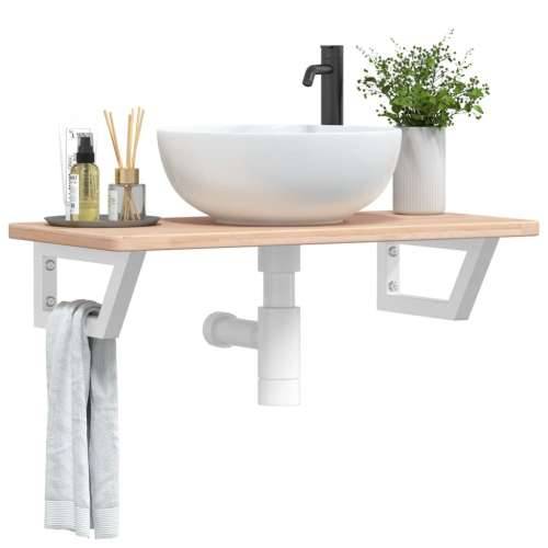 Zidna polica za Lavabo - Umivaonik od čelika i masivne hrastovine - Smeđa i bijela 80 x 40 x 2.5 cm 1 Trapez Cijena