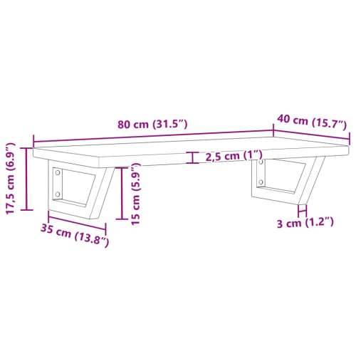 Zidna polica za Lavabo - Umivaonik od čelika i masivne hrastovine - Smeđa i bijela 80 x 40 x 2.5 cm 1 Trapez Cijena