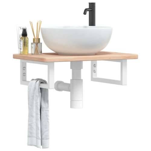 Zidna polica za Lavabo - Umivaonik od čelika i masivne hrastovine - Smeđa i bijela 60 x 40 x 2.5 cm 1 Pravokutno Cijena
