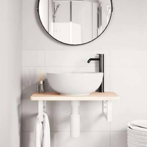 Zidna polica za Lavabo - Umivaonik od čelika i masivne hrastovine - Smeđa i bijela 60 x 40 x 2.5 cm 1 Pravokutno Cijena