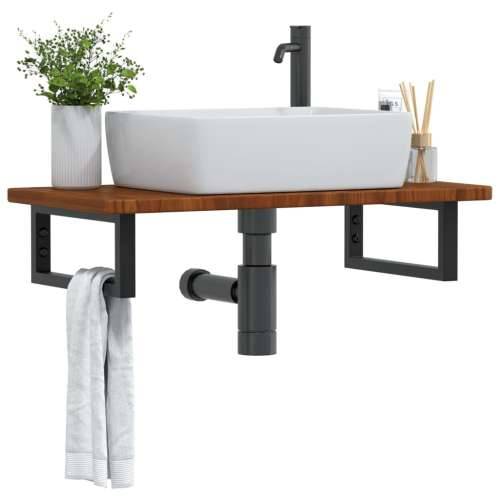 Zidna polica za Lavabo - Umivaonik od čelika i masivne hrastovine - tamno smeđa i crna 80 x 40 x 2.5 cm 1 Pravokutno Cijena